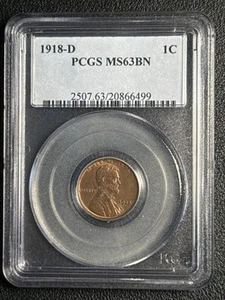 1918 D Lincoln Wheat Cent PCGS MS-63 BN - Bild 1 von 2