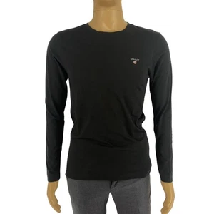 Camiseta de manga larga de algodón ajustada con cuello redondo negra talla S de GANT para hombre - Imagen 1 de 11