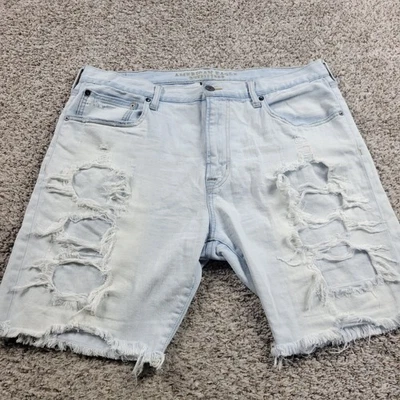 American Eagle Denim Shorts Mens 40 Tag 38 Light Wash Distressed Denim Core Flex - Image 1 of 4