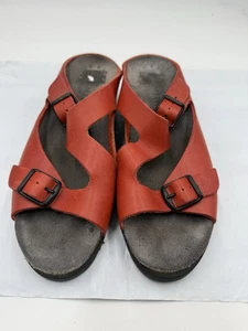 MEPHISTO Elka Women’s Size 39/9 Red Leather Double Straps Wedges Slide Sandals - Picture 1 of 15