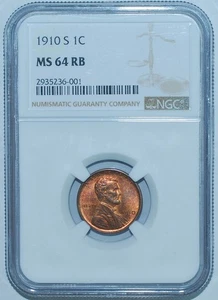 1910 S NGC MS64RB Red and Brown Lincoln Wheat Cent - Picture 1 of 2