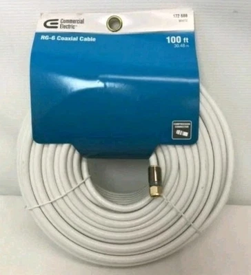 Commercial Electric RG-6 Coaxial Cable* 100 Feet *White *172 686*Free Shipping  - Image 1 of 3