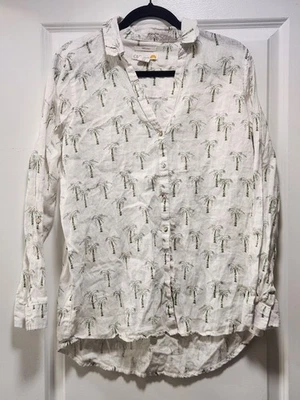 C & C California Womens Linen Shirt Blouse Palm Trees NWT sz M Rolled Cuff - Image 1 of 3