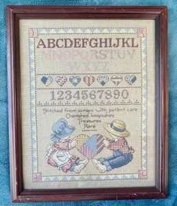 BEAUTIFUL VINTAGE FRAMED CROSS STITCH SAMPLER WALL DECOR! COUNTRY FOLK ART! - Picture 1 of 6