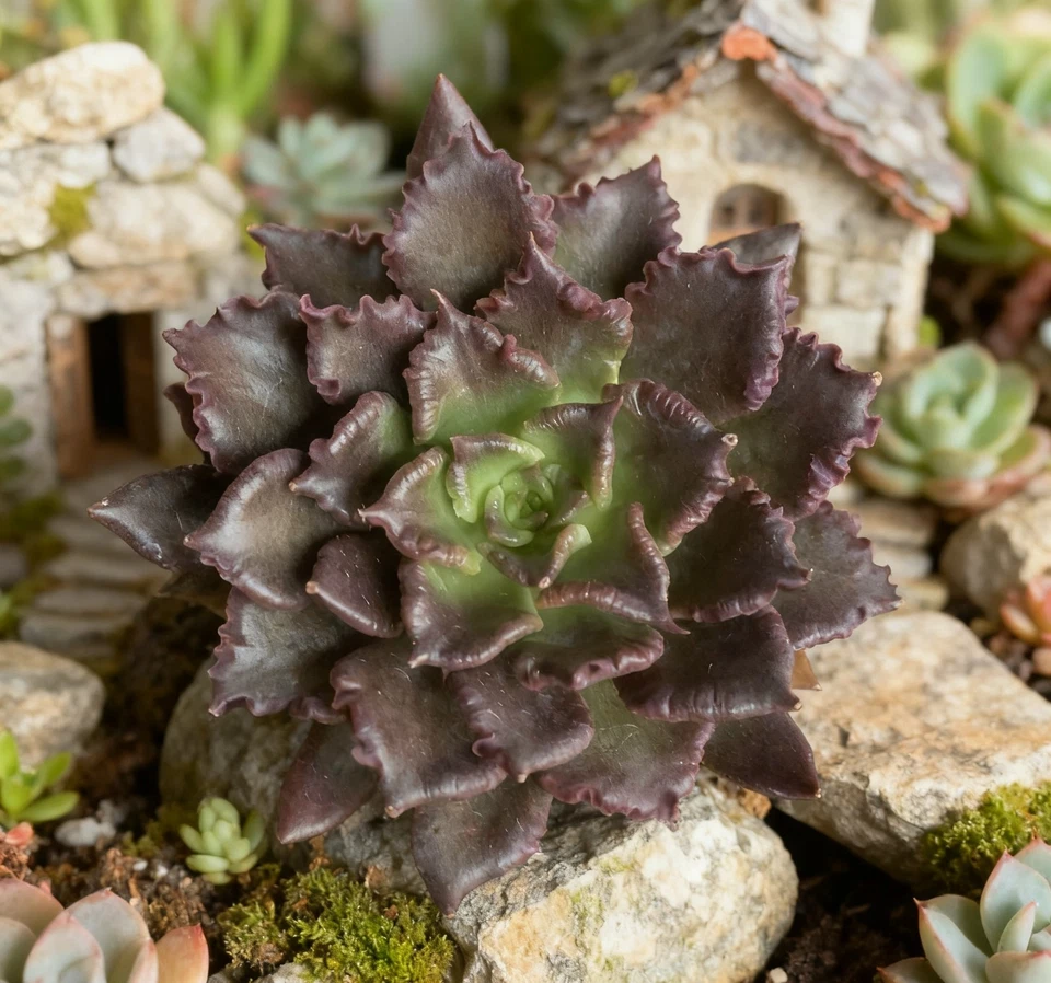 Echeveria 'Rosa de Medianoche' - Púrpura Oscuro Volantes Suculenta Fácil Cuidado Raíz Desnuda Foto 1 de 4