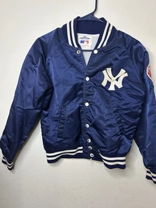 Vtg New York Yankees Satin Pyramid Blue Jacket Size Large Youth Made In Usa - Picture 1 of 12