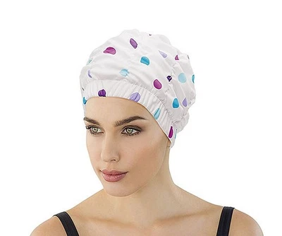 Duschhaube Weiß mit bunten Punkten Grün Pink Lila Fashy 3631-56 - Bild 1 von 3