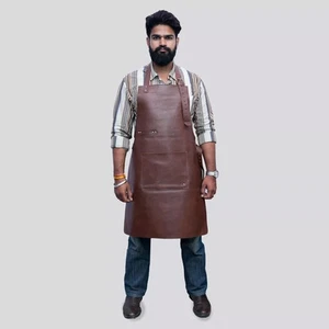 Grembiule Pelle Macellaio Marrone Uomo Abbigliamento da Lavoro Lavorazione Legno Fabbro Chef Cucina - Foto 1 di 5