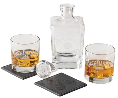Jack Daniels Decanter Set with Two Glasses and Leatherette Coasters (JD-38711) - Image 1 of 3
