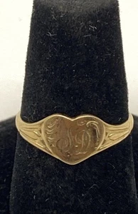 375/9k Yellow Gold Initial "SD" Heart Ring 1.2g - Picture 1 of 6