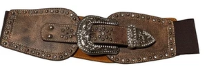 MONTANA WEST Leather Wide Belt Horse Bling Rhinestone Brown Cowgirl MEDIUM - Picture 1 of 4