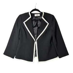 Le Suit Blazer Womens 4 Black White Wing Collar 3/4 Sleeve MSRP $248 NEW - Picture 1 of 11