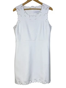 Diane von Furstenberg Dress Womens 12 White Sleeveless Sheath Eyelet Scallop Hem - Picture 1 of 8
