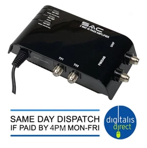 SAC 2 Way TV Booster Distribution Amplifier Digital Freeview With 12Db Gain - Picture 1 of 2