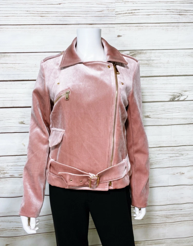 Chaqueta de terciopelo Eight Paris para mujer S rosa cremallera completa cinturón cremallera bolsillos manga larga Foto 1 de 4