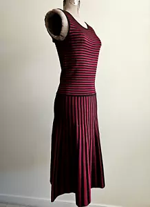 Lauren Ralph Lauren Freizeitkleid schwarz rot gestreift ärmellose Passform & Flair neu mit Etikett XS - Bild 1 von 12