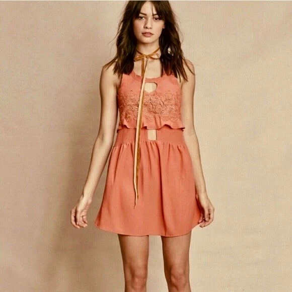 NEW!! FOR LOVE AND LEMONS Sienna Dress Lace Keyhole Mini Party Romantic Small - Image 1 of 4