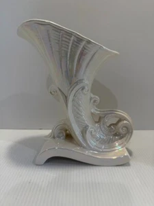 Vintage Holland Mold Pottery Iridescent Horn of Plenty Cornucopia Vase - Picture 1 of 7