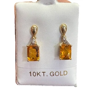 PENDIENTES CITRINO COLGANTES/GOTAS de lujo de oro amarillo de 10K real - Imagen 1 de 3