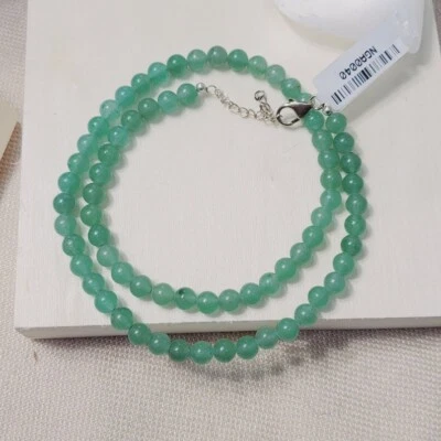 Natural A++ Green Aventurine Smooth Round Gemstone Beaded Unisex Necklaces 18'' - Image 1 of 4