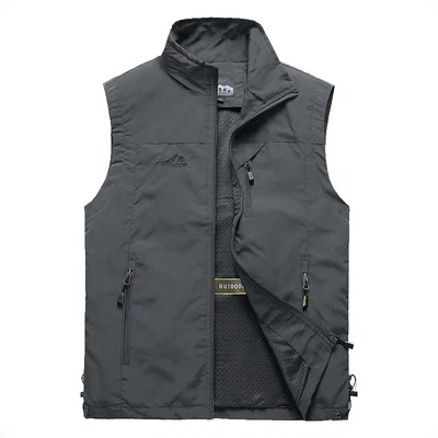 Mens With Pockets Zipper Vest Casual Waistcoat Sleeveless Sport Tops Mesh Lining - Image 1 of 4