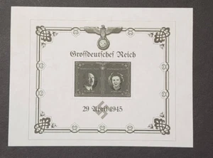Primera Guerra Mundial Alemania Tercer Reich Nazi Estampillas de boda recuerdo Hoja AH + Eva Braun - Imagen 1 de 2