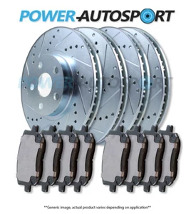 FRONT + REAR POWER DRILLED SLOTTED PLATED BRAKE ROTORS + CERAMIC PADS 94785PK - Foto 1 di 2