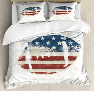 Vintage Duvet Cover Set with Pillow Shams American Flag Football Print - Picture 1 of 8