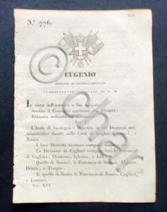 Decreto Eugenio - Ripartizione Isola di Sardegna in tre Divisioni - 1848 - Foto 1 di 1