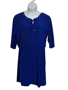 NWT-Nine West blue 3/4" sleeve elastic waist knee length polyester dress - Picture 1 of 5