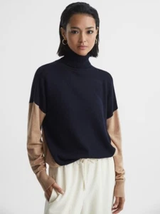 Top Suéter REISS Nova Colorblock Cuello Redondo en Azul Marino/Camel Talla XS - Imagen 1 de 7