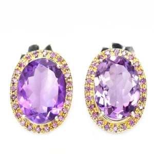 ORECCHINO GOCCIA ARGENTO 925 AMETISTA VIOLA NATURALE PIETRA PREZIOSA OVALE - Foto 1 di 8