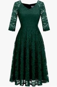Dressystar Long-Sleeve A-Line Lace Bridesmaid Wedding Formal Dress Green XL - Picture 1 of 4