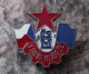 Antique CSM Czechoslovakia Youth Organisation Building Youth Slogan Pin Badge - Picture 1 of 2