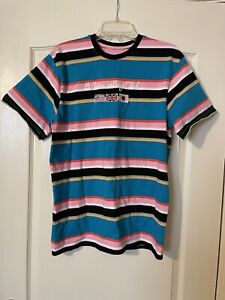 Billionaire Boys Club Striped Embroidered Flags Short Sleeve Size M Blue Pink