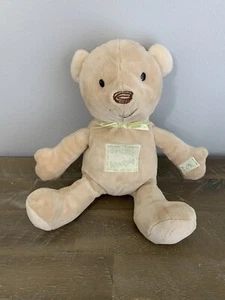 Carters Classic Bear Plush Toy No Sound Green Patch Cuddly Loveable Xo Ribbon - Picture 1 of 6