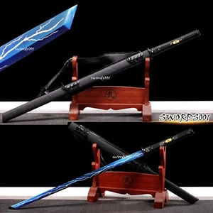 Espada Ninja Patrón Relámpago Acero al Carbono Hoja Azul Chino Tang Dao Con Cinturón - Imagen 1 de 10