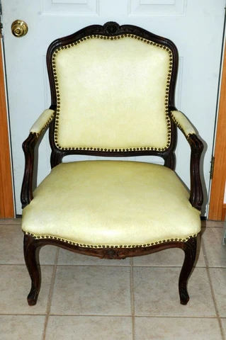Antique Cream Leather & Wood/Walnut? Louis Style Arm Chair Cover