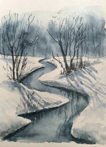 Original Artwork Modern Painting Landscape SNOWY FOREST Wall Arts Decor Gifts A6 - Picture 1 of 9