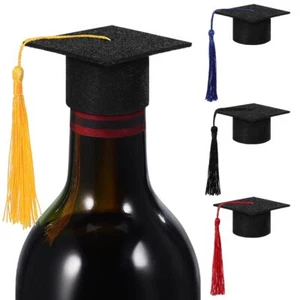 Mini Graduation Cap Wine Bottle Toppers Black Felt Grad Hat with Tassels Smal... - Picture 1 of 9