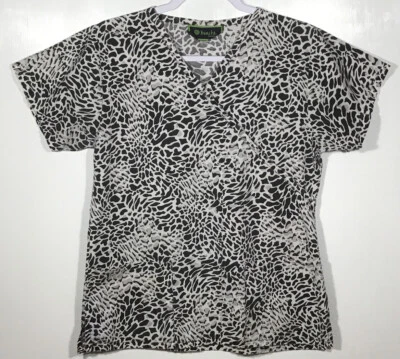 Scrub Top women size XS Extra-Small bonita Animal Print Cheetah black gray white - Image 1 of 4