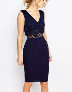 Elise Ryan Dress 2 In 1 Lace Top Pencil Dress Blue Size 8/36 - Picture 1 of 4
