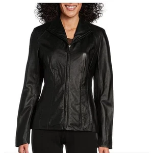 Chaqueta Cole Hann de cuero genuino con cuello de ala de un solo pecho talla pequeña - Imagen 1 de 9