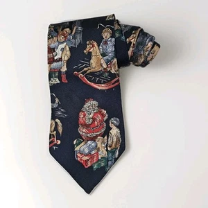 VTG Wembley Holiday Santa Claus Novelty Blue Silk Tie Made in USA Christmas - Picture 1 of 8