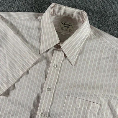 Vintage Arrow Kent Shirt Men’s 2XL White Pink Stripe Short Sleeve 80s 90s Pocket - Image 1 of 4