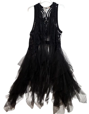 Origami Vest Womens L/XL Black Hi Low Long Sleeveless Ruffle Bohemian Gypsy New - Image 1 of 4