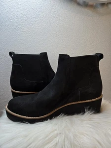 Eileen Fisher Luv  Black Suede Wedge Heel Ankle Boots Booties Size 6 - Picture 1 of 9