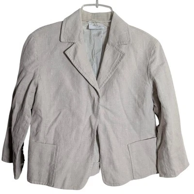 Akris Punto Cropped Linen Blazer Women's 6 Flax Beige Pockets Lightweight Career - Image 1 of 4