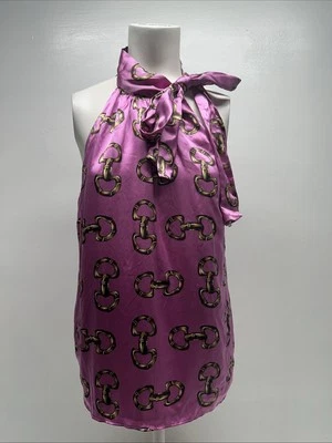 INC 衬衫上衣无袖衬衫纯丝绸领带领马位紫色全新带标签全新 8 — 第 1/4 张图片