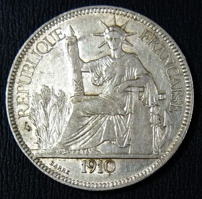 Indochina Indochine 1910 Piastre KM 5a.1 Low mintage 761.000 coins. Nice grade - Image 1 of 4